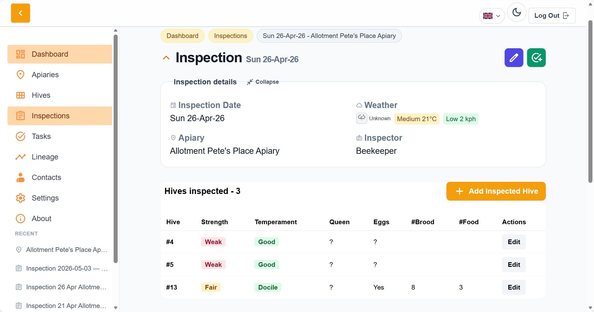 HiveLogger inspection on mobile